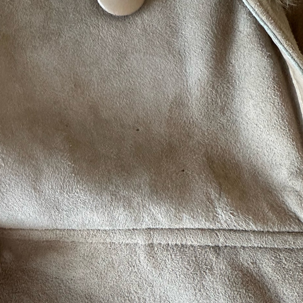 Penny Lane French Shearling Fur Vintage Suede Trench Coat with Leather Belt - Picture 15 of 16